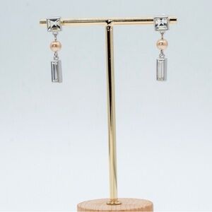 NINA RICCI• • Silver Swarovski Crystal Drop Earrings with Pearl Accent •NWOT